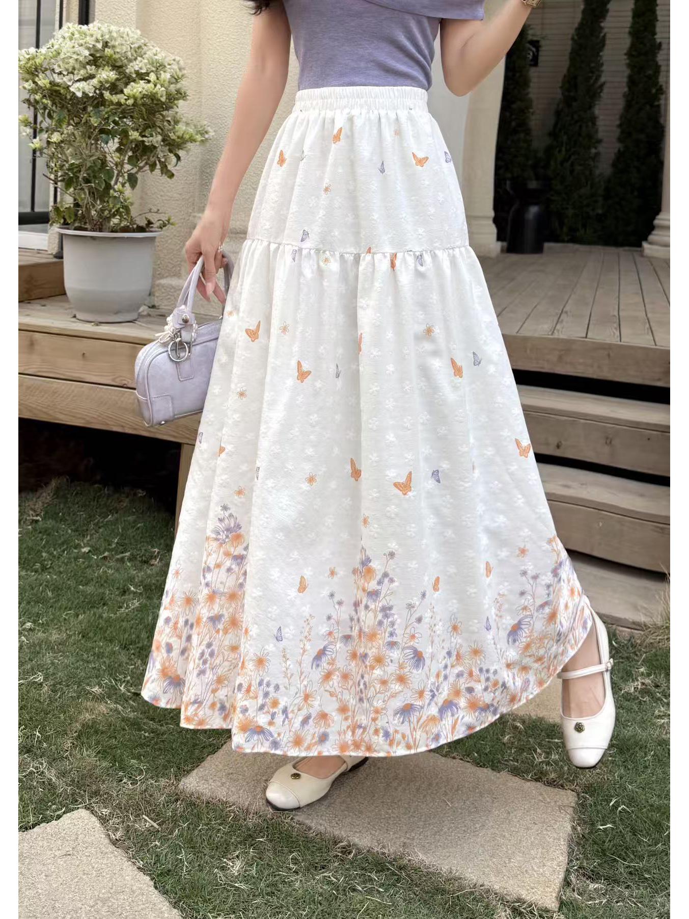 

Elegant Floral Embroidered Slimming Midi Skirt One Size оранжевый