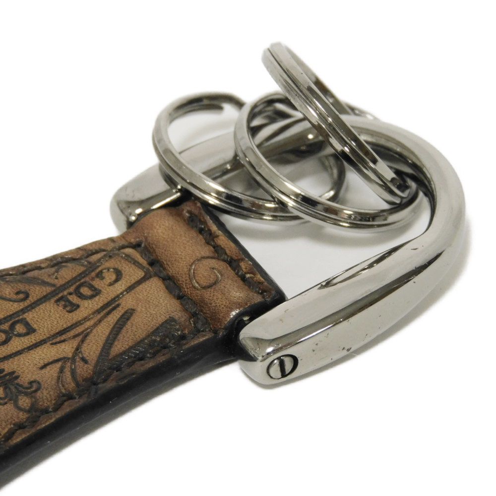 Used 11828 Shoehorn Scritto Leather Key Ring 7950 Brown 3-Ring Calligraphy Tobago Men's from Japan AUTHENTIC