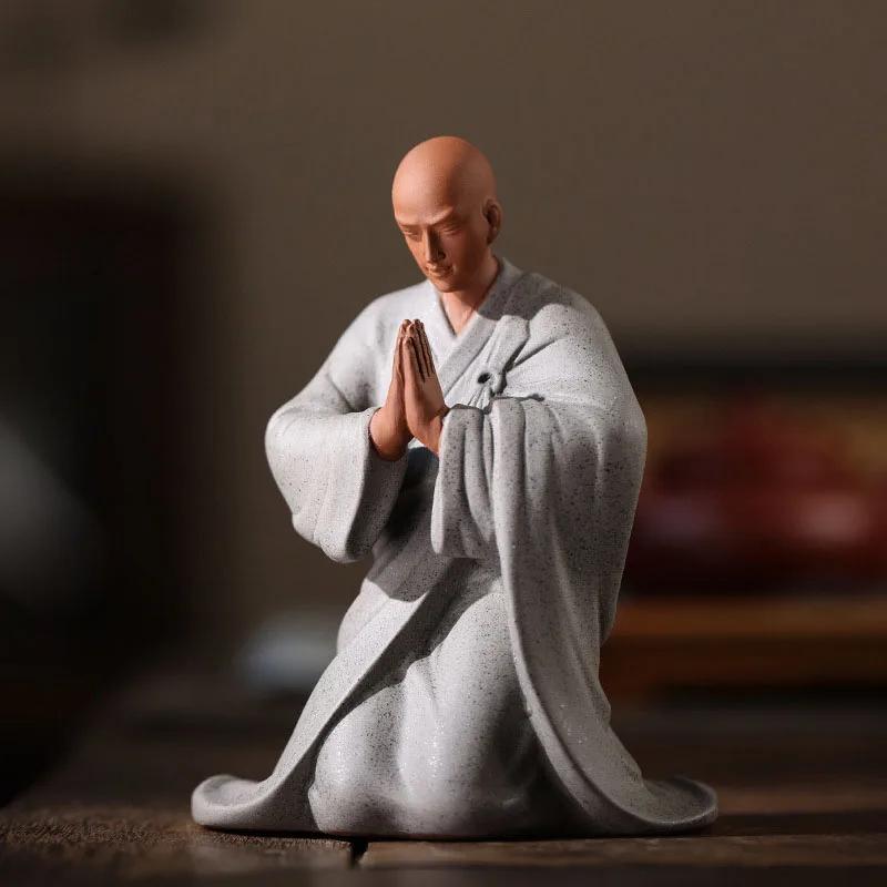Çin Tarzı Kum Diz Çök Dua Buda Rahip Zen Ev Oturma Odası Tapınak Çay Odası Dekorasyonu, Fengshui Hatıra Eşyası, Antika Huzurlu