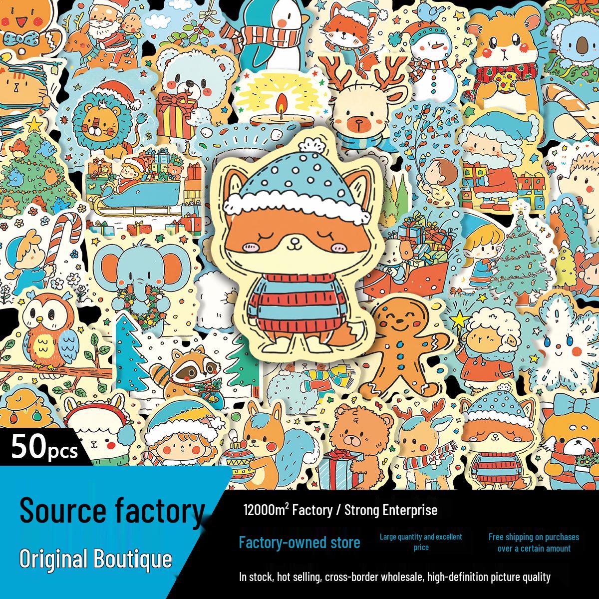 50pcs Cute Animal Christmas Stickers: Creative, Waterproof Decorative Stickers for Planners & Notebooks PVC Material