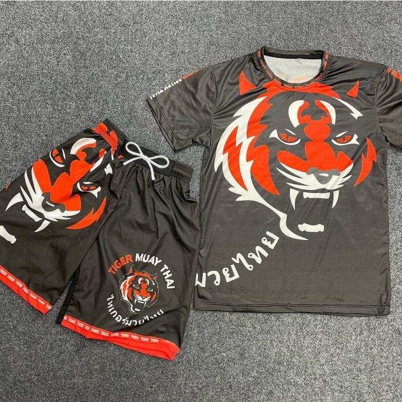 2026 Trendy Sports Tiger Muay Thai Two-Piece Set: Anti-Abrasion and Quick-Drying T-Shirt + Shorts Unisex Muay Thai Training Suit