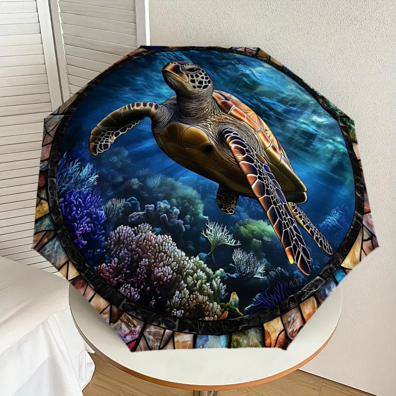 1PC turtle ocean Automatic Open/Close Umbrella with Windproof, 8-Rib Sturdy Canopy, Durable Ribs, Fashionable Design, Outdoor Accessory, Fun Prin, Hol