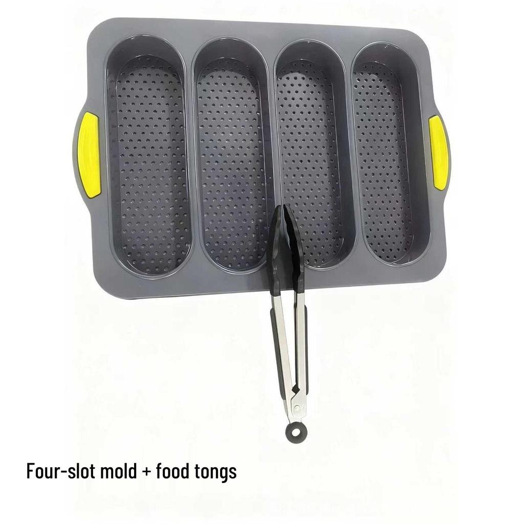 4-Slot Non-stick Silicone Baguette Mold, Baking Pan for Bread and Cakes