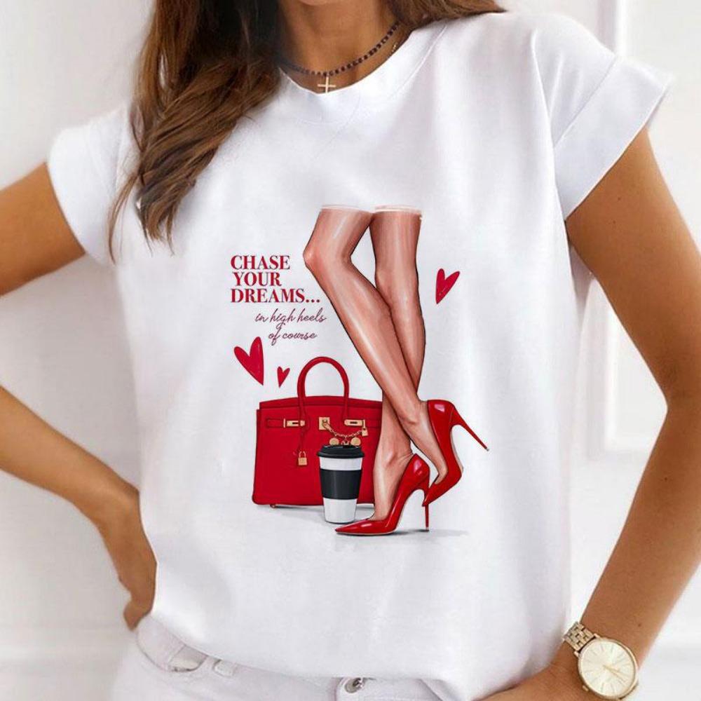 New Version Regular Short Sleeve Heart Print T-Shirt Women's Casual Short Sleeve T-Shirt women clothes