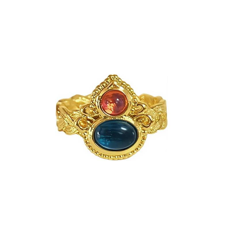 Medieval Imitation Tiger'S Eye Stone Flower Personalized Retro Opening Ring Niche High-End Light Luxury Personalized Ring Woman