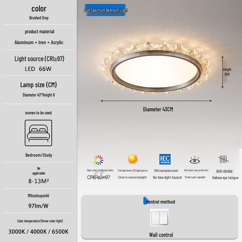Modern Smart Bedroom Ceiling Light, Full Spectrum Eye-Care, Luxury Design