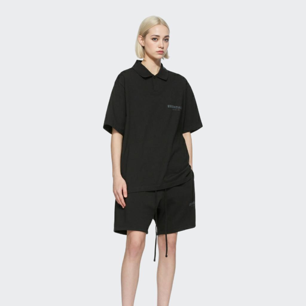 Fear of God Essentials SS20 Reflective Logo Solid Short Sleeve Polo Shirt Unisex Tops Black FOG-SS20-415