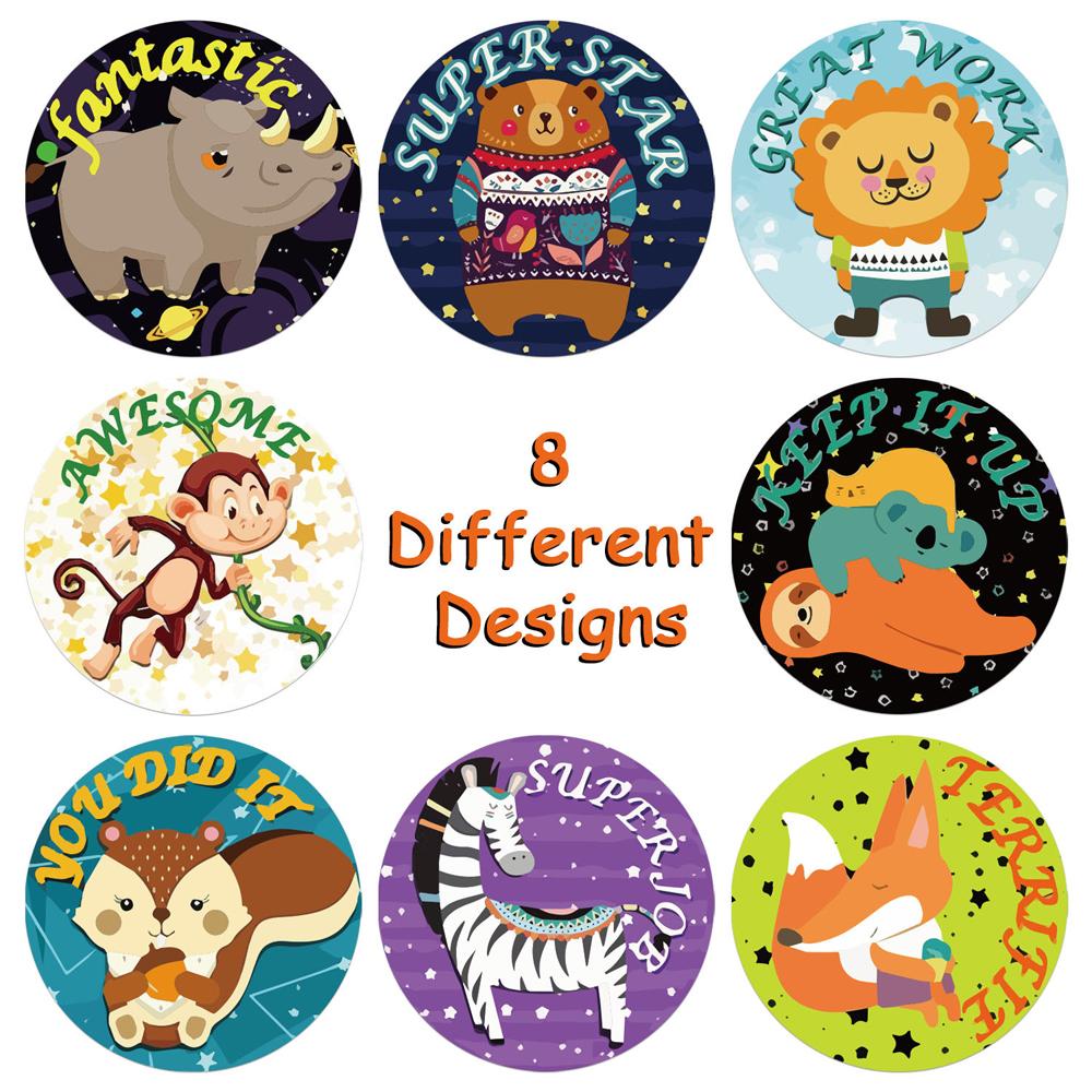50-500Pcs English Animals Cartoon Stickers For Kids Toys Label School Teacher Reward Sticker 1Inch Pattern Motivational Sticker
