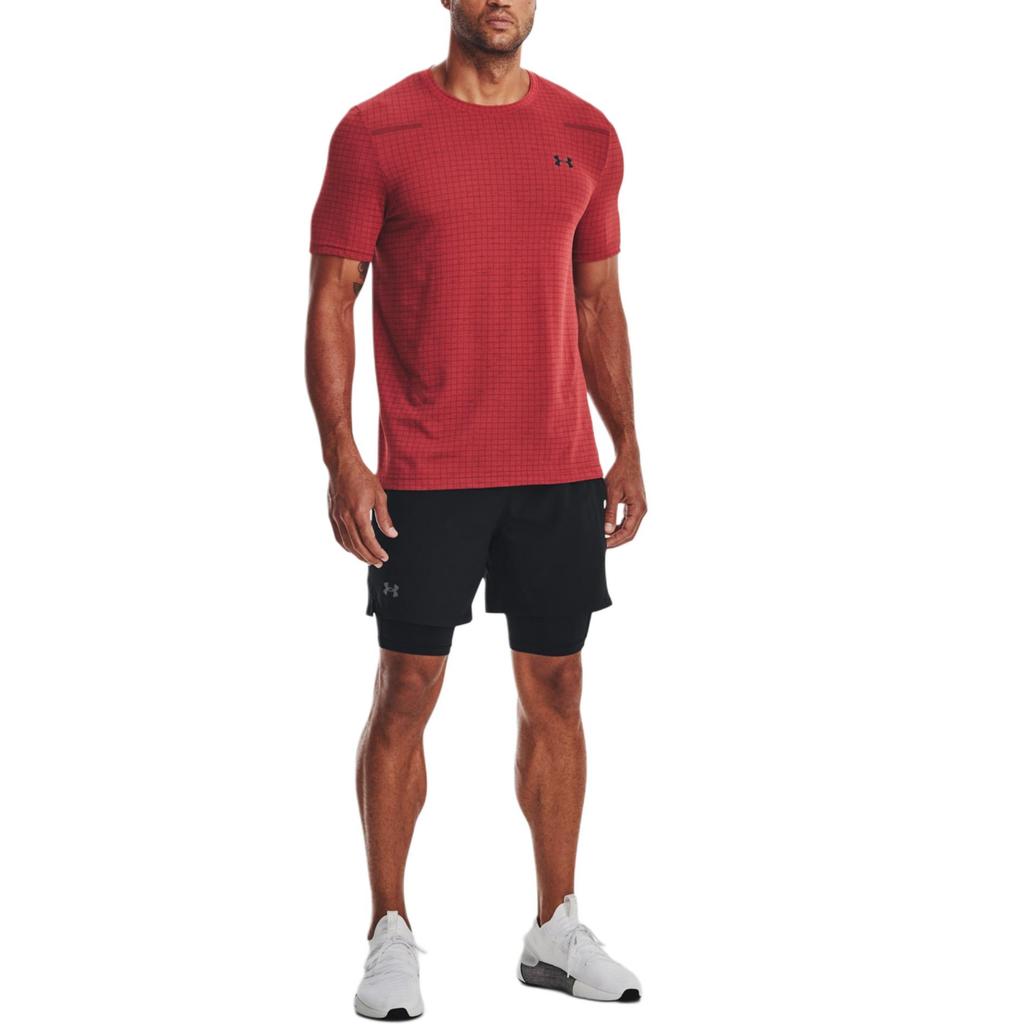 Under Armour Plaid Training Short Sleeve T-Shirt Men Tops Red 1376921-638
