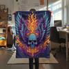 Winged Skull  Print Flannel Blanket, High Quality Comfortable for All Seasons, Home Decor, Warmth and Comfort