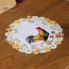 Afternoon Tea Table Settings Pastoral Rooster Embroidered Placemat, Decorative Lace Floral Pattern Round Placemats Mat, Polyester Vintage Mat