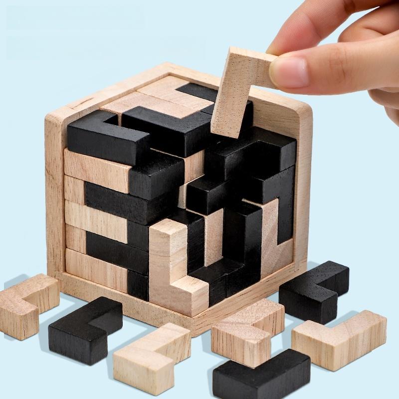 Creative 3D Cube Puzzle Luban Interlocking Creative Educational Wooden Toy Brain IQ Mind Early Learning Game Gifts For Children