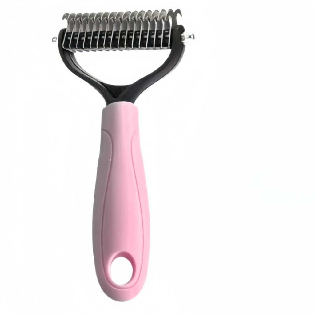 Pet Grooming Dematting Comb for Dogs and Cats Double Row Stainless Steel Blades Detangling Shedding Tool with Ergonomic Handle for Fur Maintenance