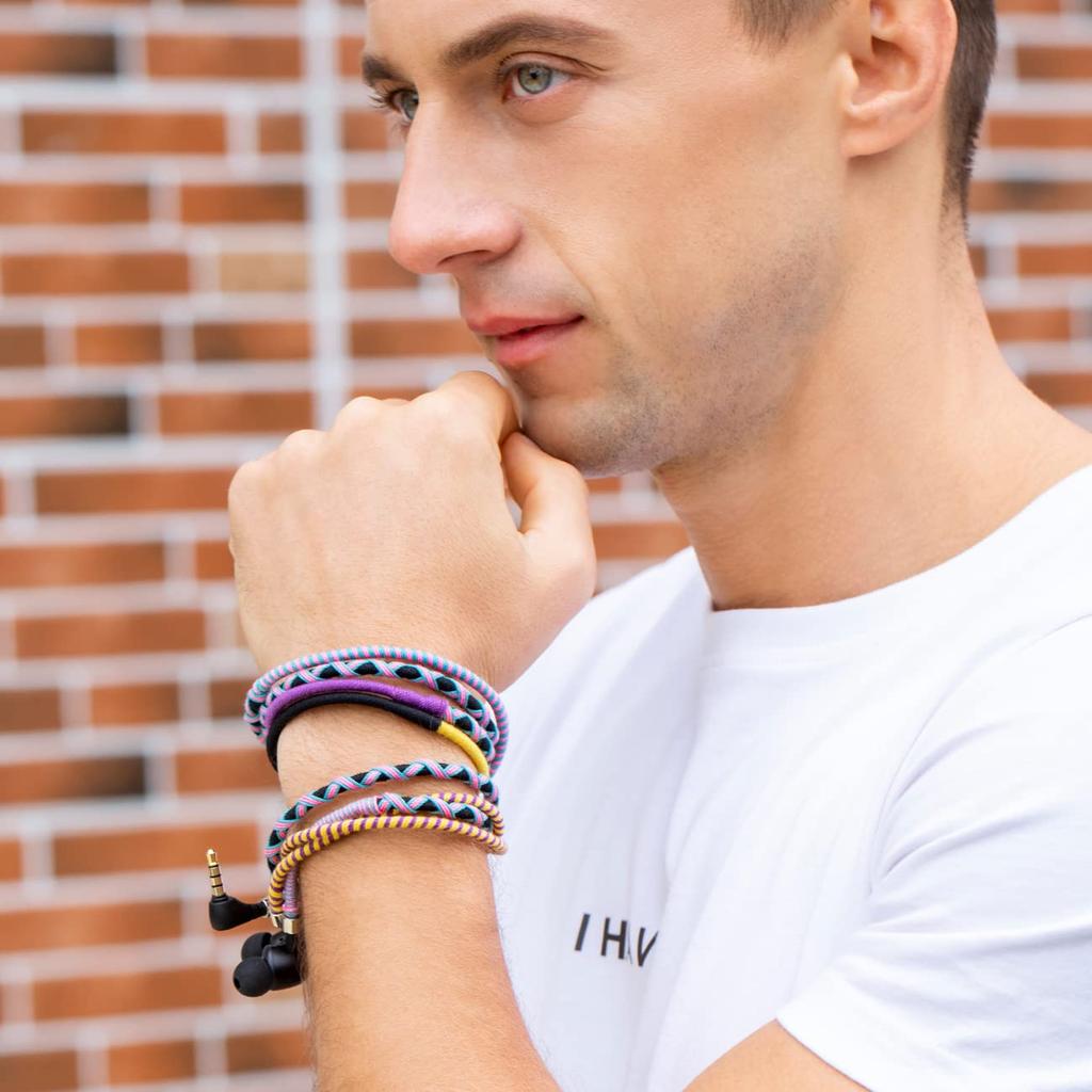 URIZONS Colorful Nylon Braided Wired 3.5mm In-Ear Earphones - The Earphones Can Be Worn On the Hand with a Wired Winder, and the Anti-lost Bracelet