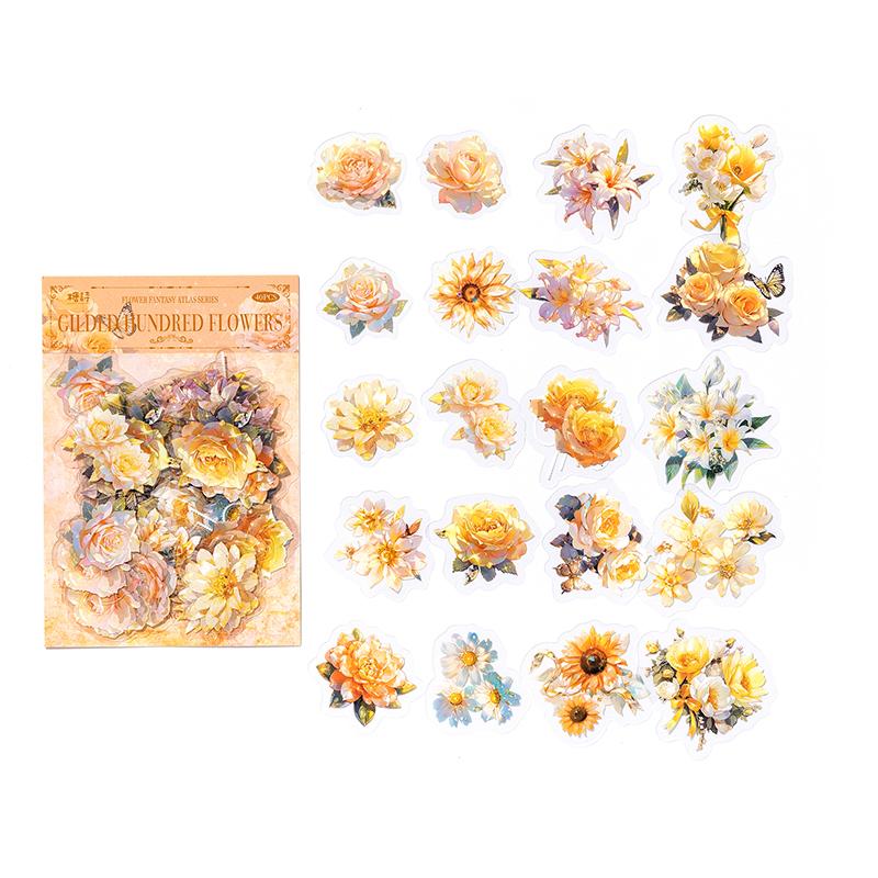 

40 pcs INS Beautiful Flowers Stickers pack Stick Labels Decorative Diary Album Scrapbooking material junk journal supplies