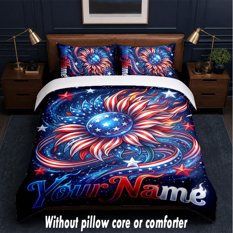 American Patriotic Theme Custom Text Or Name 3Pcs Bedding Set,1 Flat Sheet & 2 Pillowcases Personalized Home Bedding