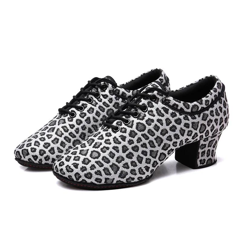 Leopard Latin Dance Shoes Jazz Tango Salsa Woman Modern Ballroom Dance Shoes Teacher Shoes 3.5cm/5cm Heels Dance Sneakers