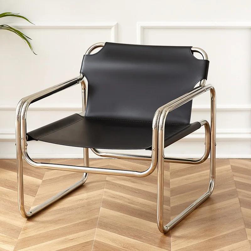 Single Sofa Chair Designer Bauhaus Casual Stainless Steel Saddling Coffee Shooting Prop