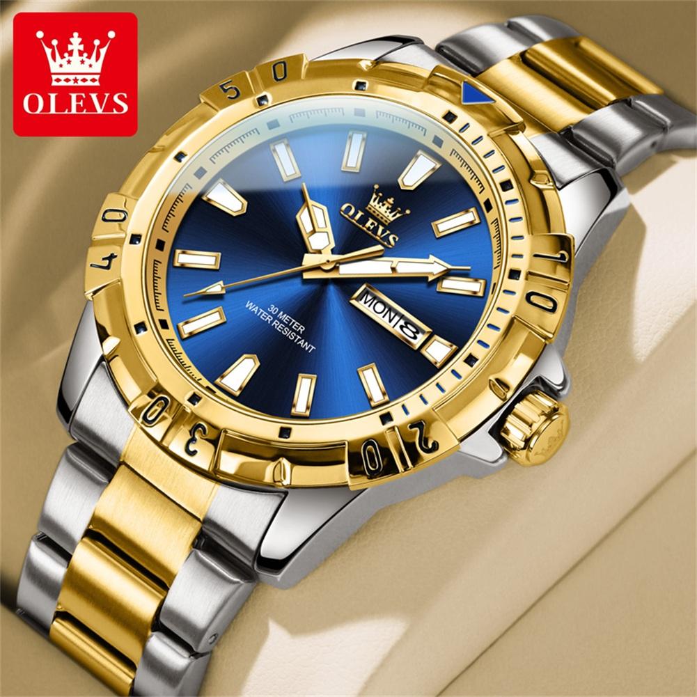 OLEVS 5560 Top Brand Quartz Wristwatch for Men Dual Calendar Waterproof Stainless Steel Luminous Luxury Men's Business Watch