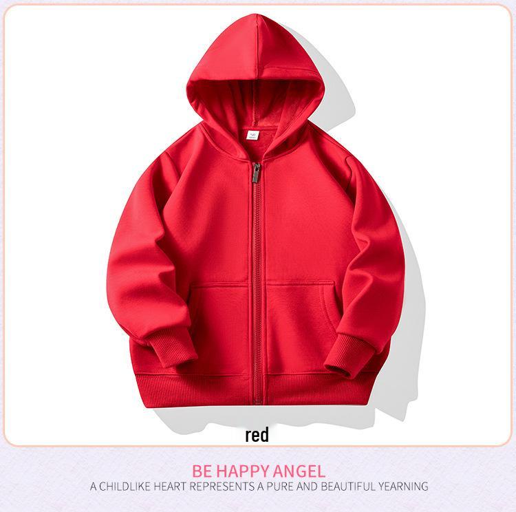 Children's Fleece Lined Zip-Up Hoodie with Patch Pockets - Solid Color, Customizable for School or Class Uniforms