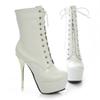 High Heeled 14cm Short Boots for Women, Front Lace Up, Side Zipper, Waterproof Platform, Slim Heel Boots Womens Shoes