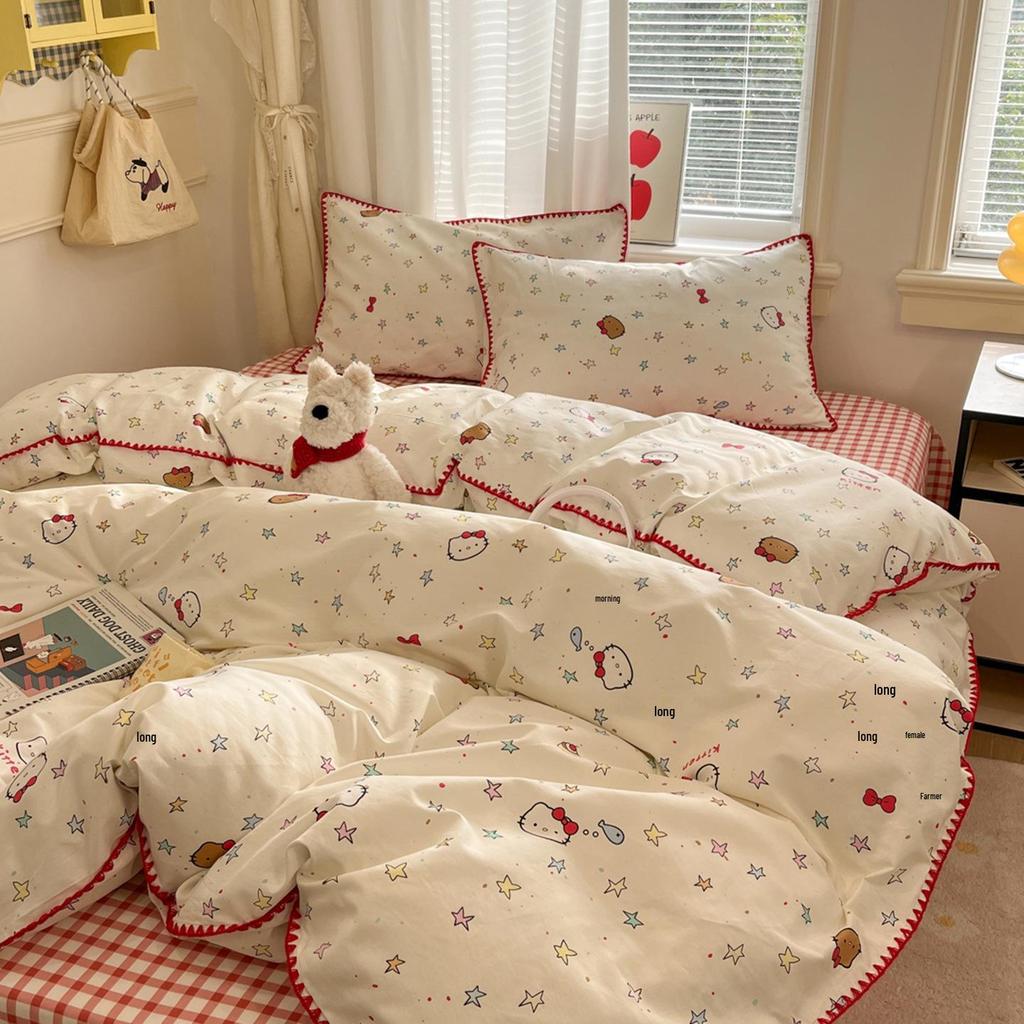 Fresh Spring/Autumn Cotton Girlish Bedding: 3-Piece Duvet Cover and Sheet Set, All-Season Comfort