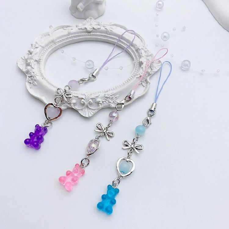 Cute Bear Bowknot Bead Pendants Phone Charm Straps Lanyard Purse Accessories