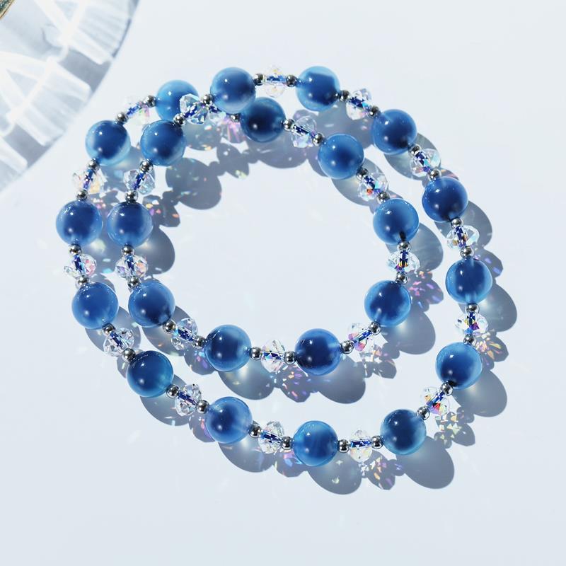 

Sugar Heart Agate Bracelet for Women, Blue Crystal Beaded Bracelet, Unique Beaded Jewelry, New Hand Accessory, Engraved Gift Natural blue sugar heart