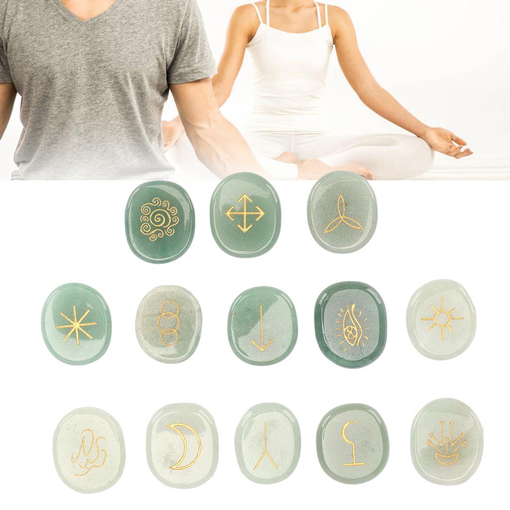 13PCS     Stones with Cloth Bag Engraving   Stone for Divination   Meditation