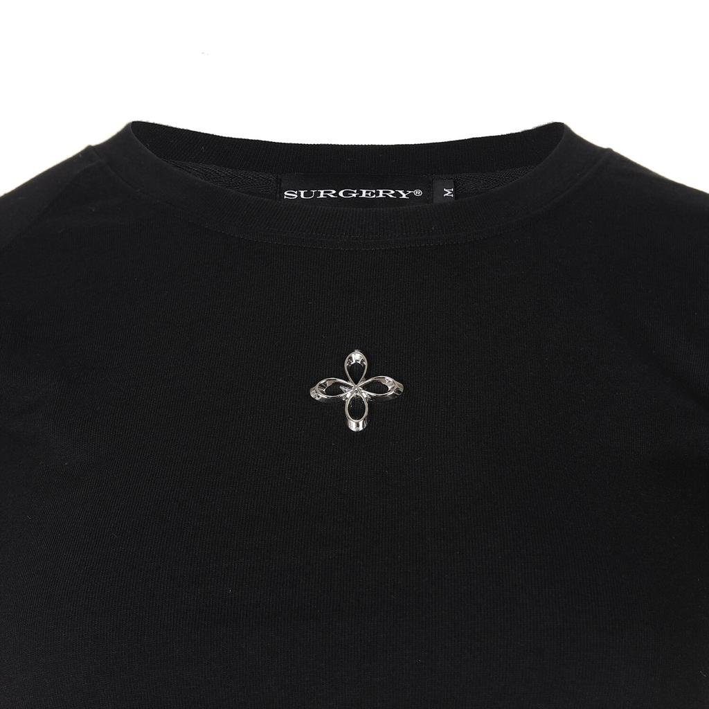 SURGERY Asymmetrical Metal Clover Logo Crop T-Shirt Black