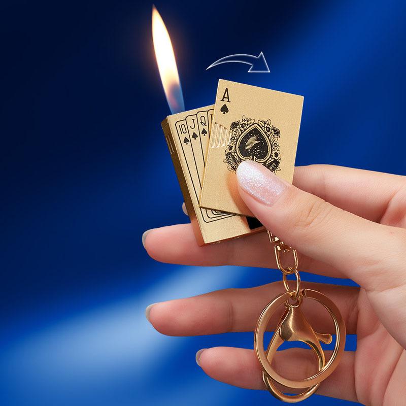 New High Quality Mini Metal Open Flame Inflatable Lighter with Keychain Portable Cigarette Lighter Cigarette Accessories Gift