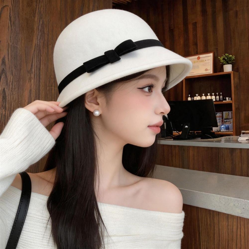 Soft Felt Fedora Hats Bowknot Decoration Bowler Hat Vintage Women Felt Hat  Formal Occasion