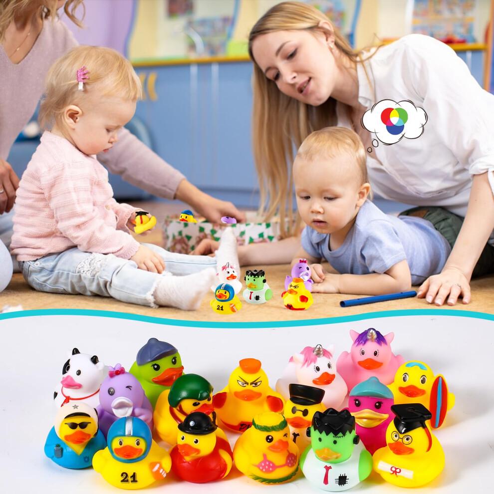 Mikulala 24 Stück Gummi-Enten Badezimmer-Spielzeug Neuheit Enten Bunte Bade-Enten für Babyparty-Dekorationen Geburtstagsfeier Taschenfüller für Kinder Klassenzimmer
