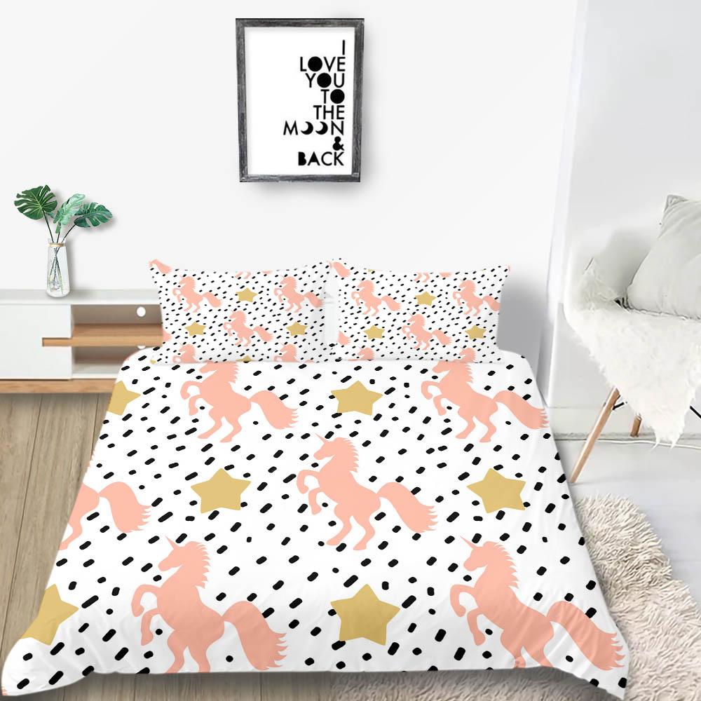 Home Bed Cover 3D Unicorn Themed Print Homes Bedding Quilt Cover Textiles Polyester Pillowcase Bedclothes