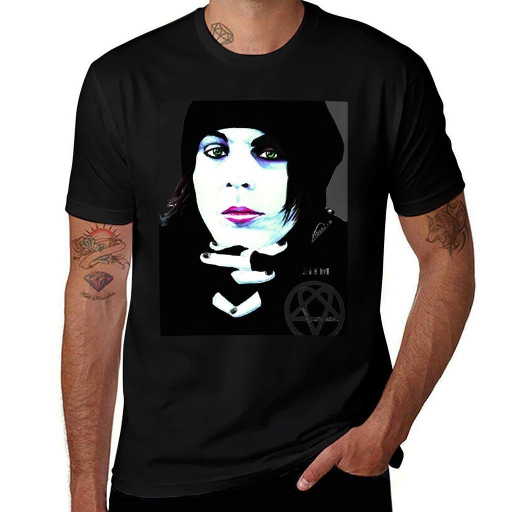 HIM - Ville Valo Portrait T-Shirt Running Gym Short Sleeve Sports Tee