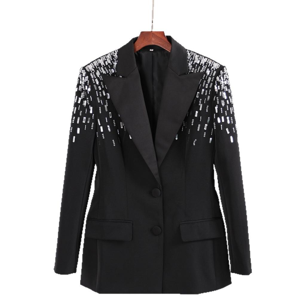 Commuting FaShion Blazer Women'S Spring New Heavy-Duty Diamond-Trimmed Long Single-BreaSted Small Blazer