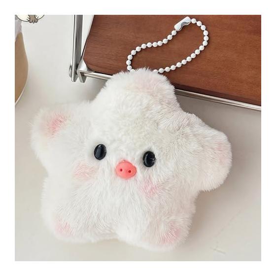 [Orirya] Cute Star-shaped Plush Keychain Beeping Mascot Charm Student Bag Decoration Fluffy Star Key Chain Present Gift