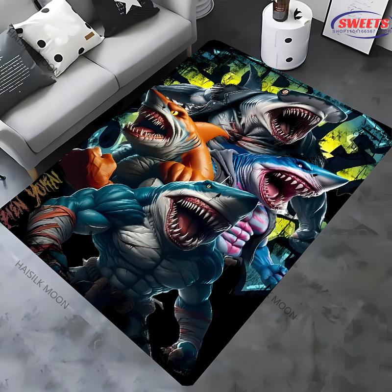 1pz Tappeto Stampato a Tema Squalo Grande per Camera da Letto Soggiorno Arredo Divano Casa, Tappetino Antiscivolo per Giochi Bambini, Spedizione il Giorno Successivo