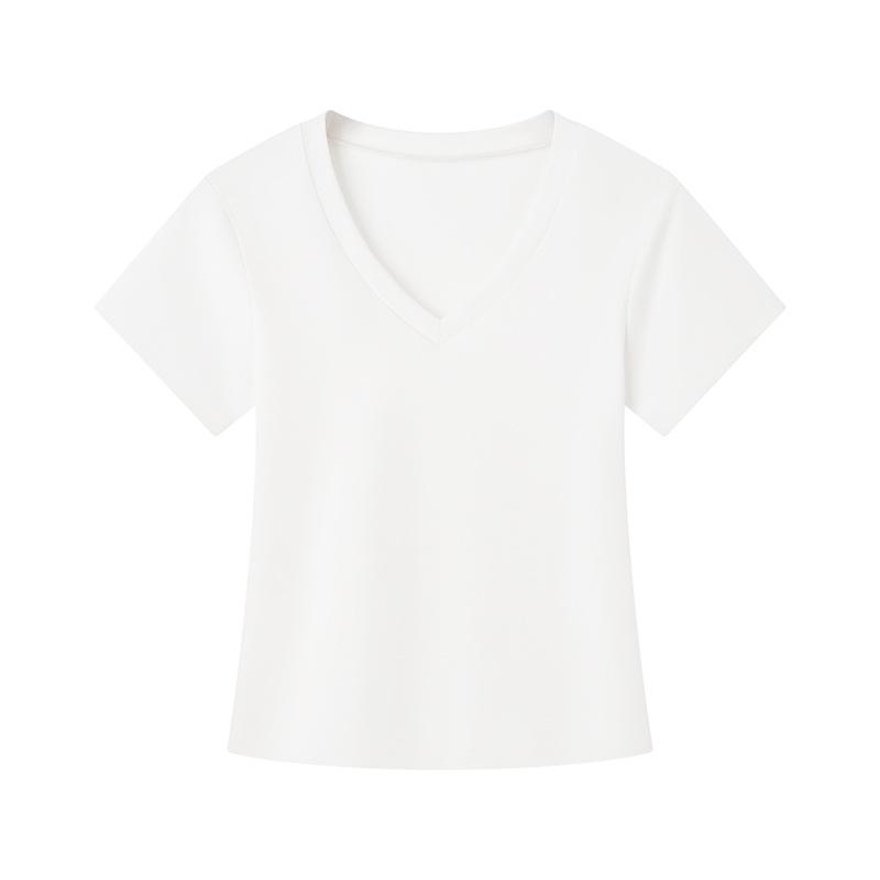 Damen Frühling Sommer Lässiges Sexy V-Ausschnitt Slim Fit Kurzarm T-Shirt