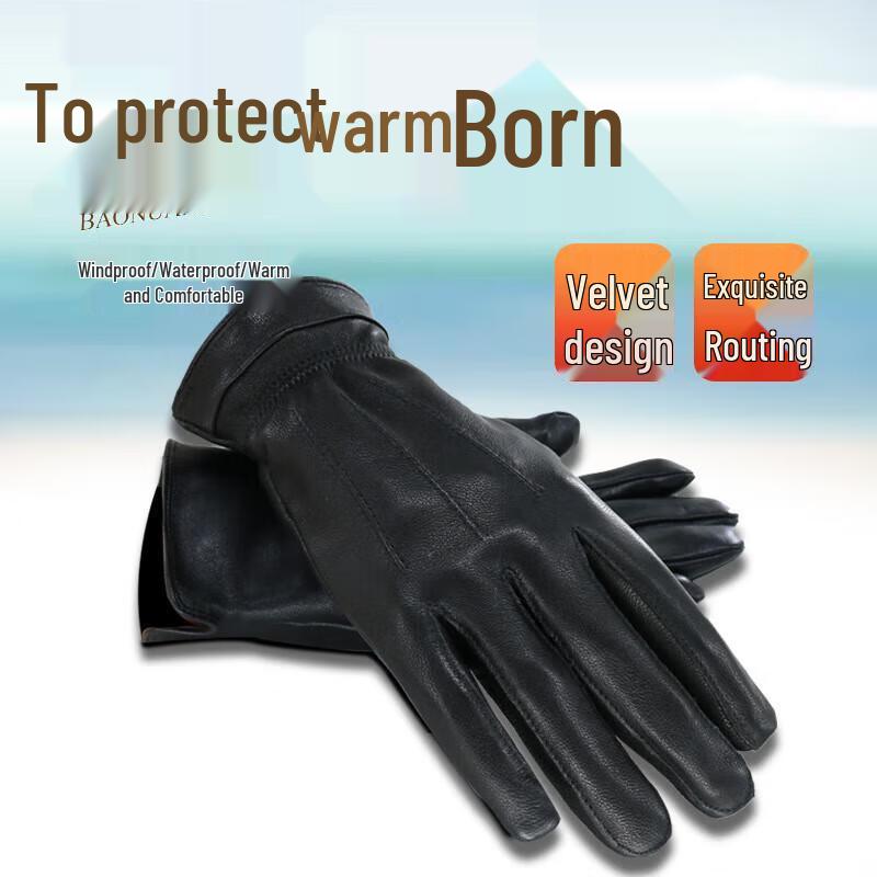 Men's Waterproof Genuine Sheepskin Fleece-lined Warm Gloves