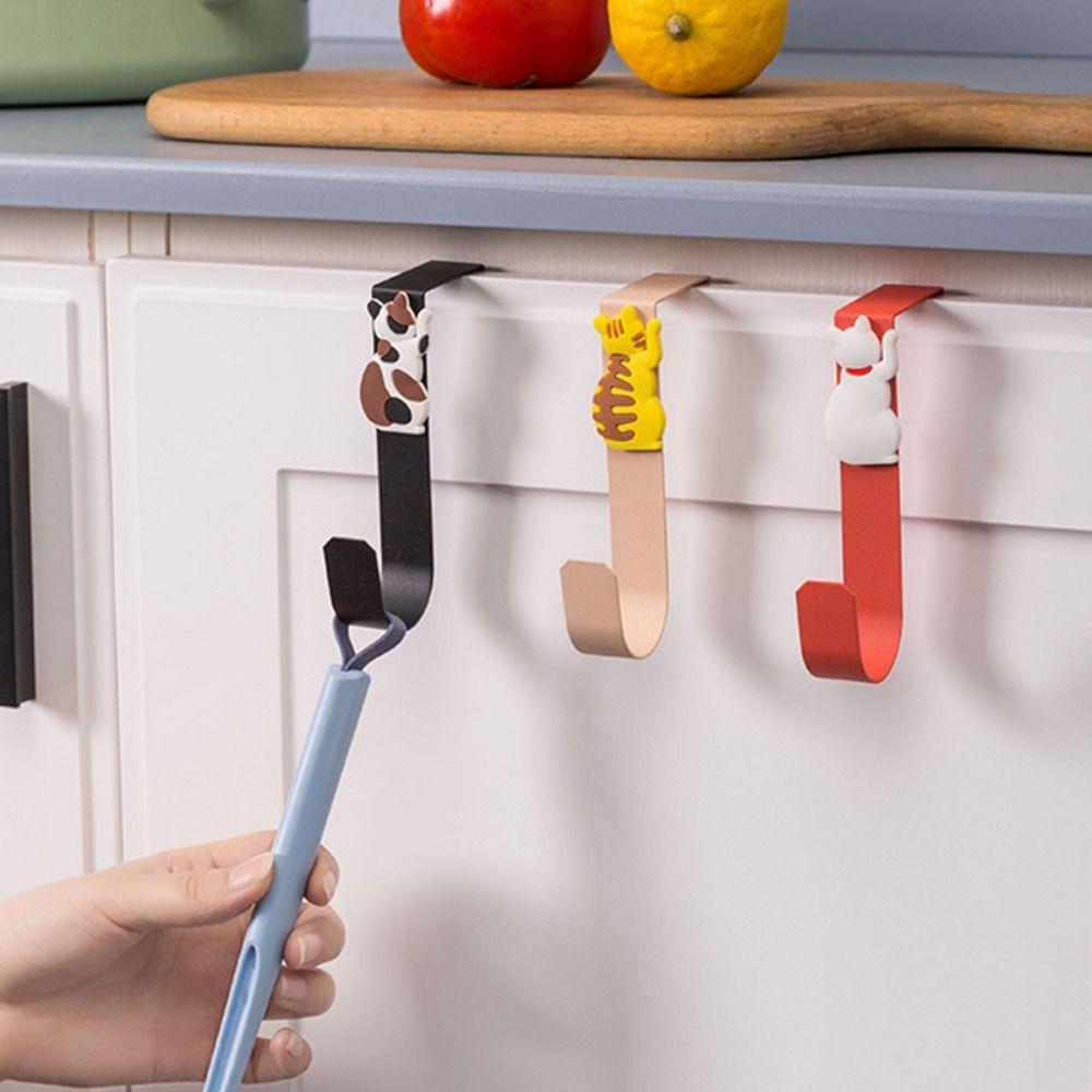 Stainless Steel Drawer Robe Hanger Cat Shape Cat Storage Hook Cat Kitchen Cabinet Door  Bathroom