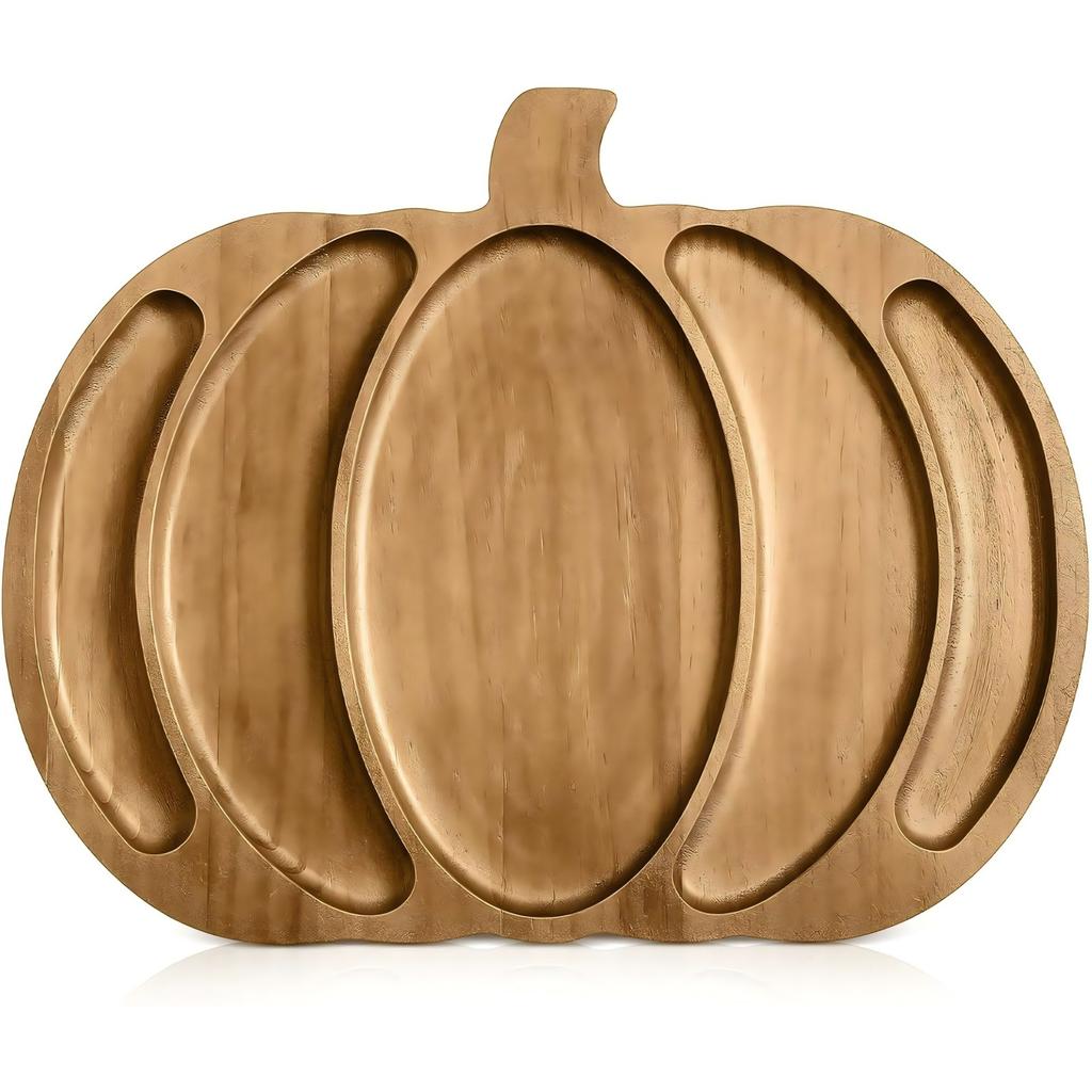 Halloween Tray Creative Wooden Pumpkin Shape Tray Snack Fruit Cheese Divided Dinner Plate
