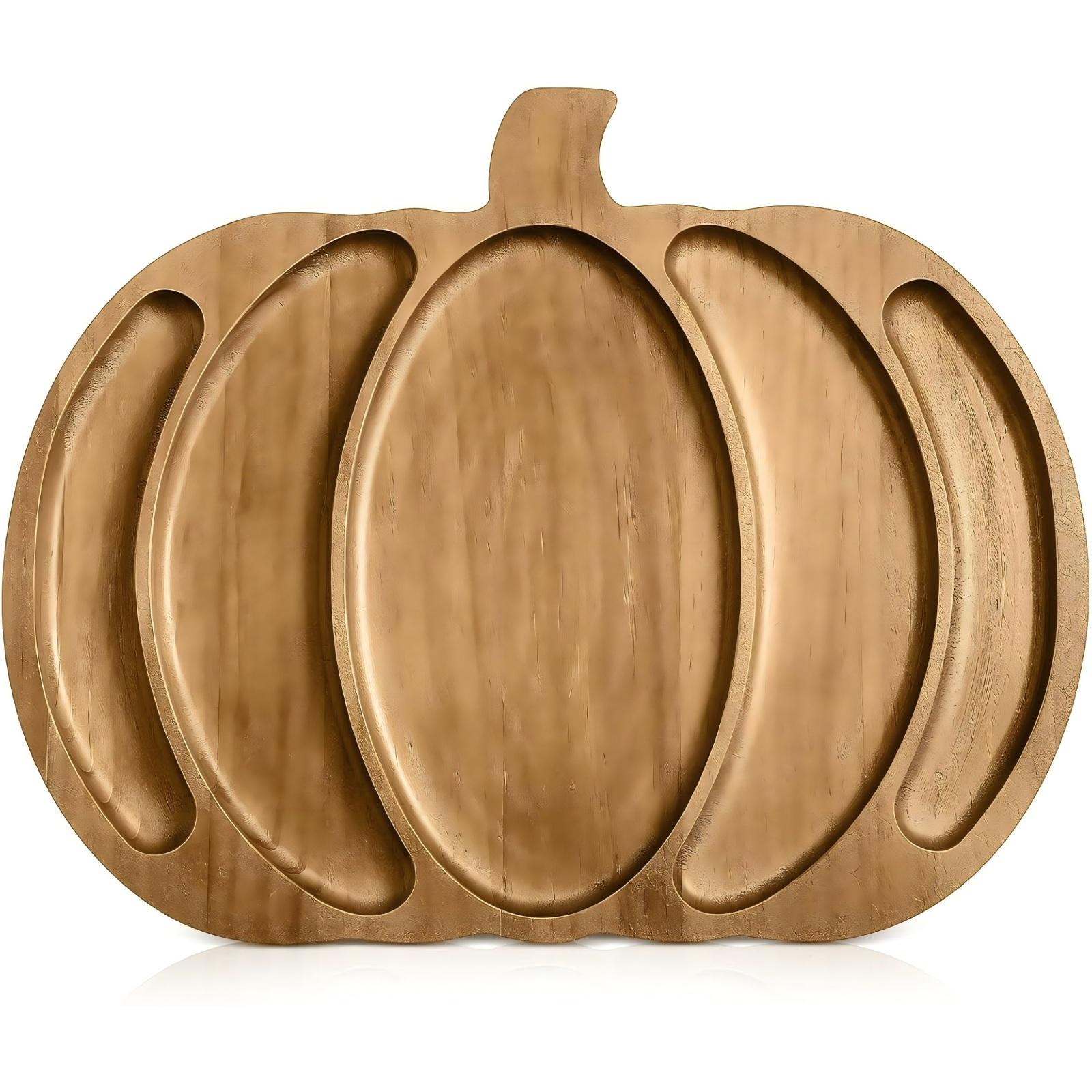 

Tray Creative Wooden Pumpkin Shape Tray Snack Fruit Cheese Divided Dinner Plate S