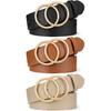 XZQTIVE 3 Packs Women's Leather Belts For Jeans Dresses Pants Fashion Ladies Waist Belt with Double O-Ring Gold Buckle