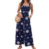 2025 Summer Women's Printed Casual Loose Short Sleeve Jumpsuit