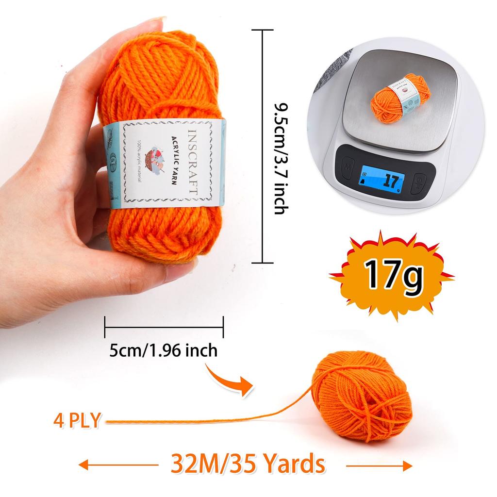 Inscraft Acrylic 62 Crochet 17g Per Includes Crochet Darning and Row Soft Scrubbing Knitting Case Day Gift Yarn, Colors, Yarn, Ball, Hooks, Needles,