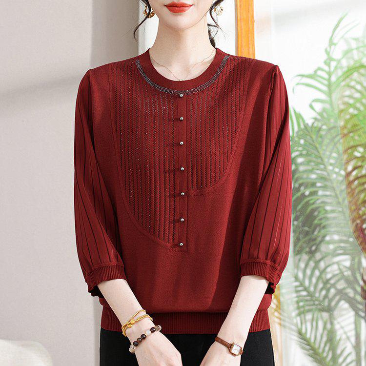 

Elegant Women s Blue Striped 3/4 Sleeve Knit Top XL