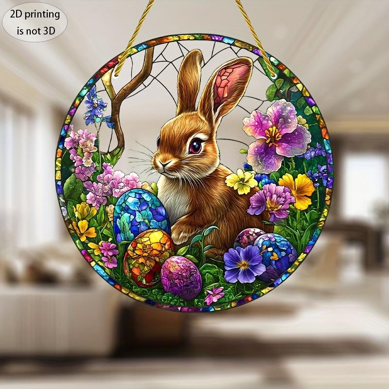 2D Flat Easter Flat Rabbit Acrylic Sign, Hand-painted Egg Catcher Design, Suitable for Wall Decoration, Porch, Room, Villa, Accents Home, Hallway, or