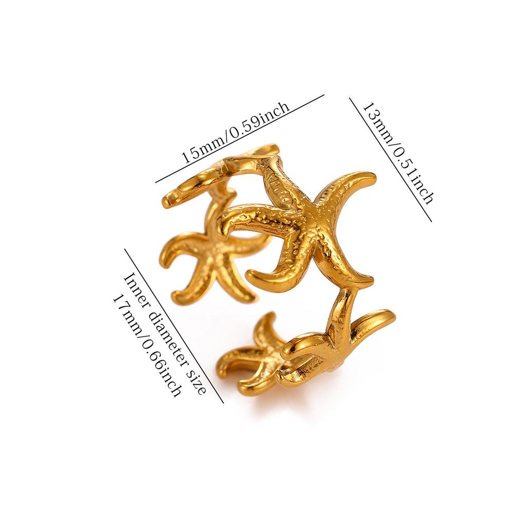 Summer Beach Style Gold Color Open Rings Stainless Steel Starfish Seashell Palm Tree Anillos Waterproof Ring Jewelry For Women
