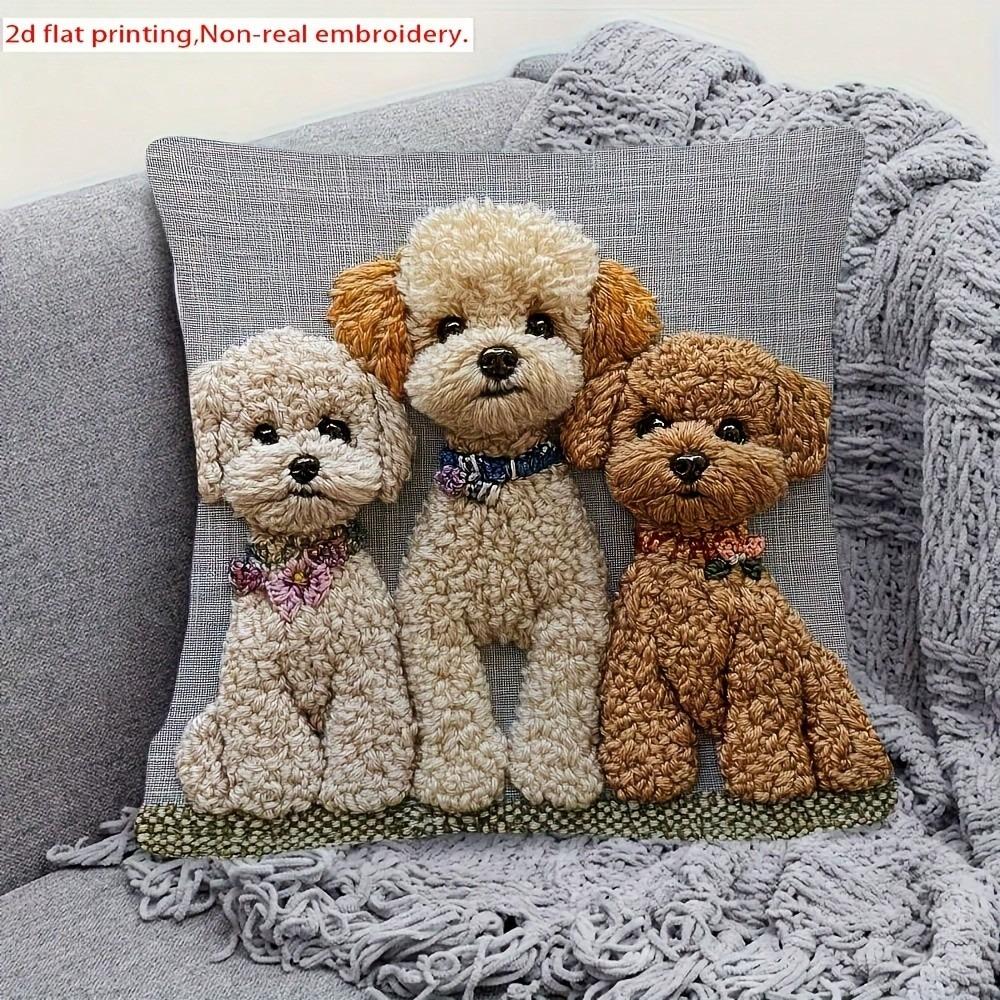 1 Cute Poodle Pillow Cover Double Sided 2D Print Soft Linen Throw Pillow Cover Living Room Bedroom Sofa Decor Playful Vibe Gift